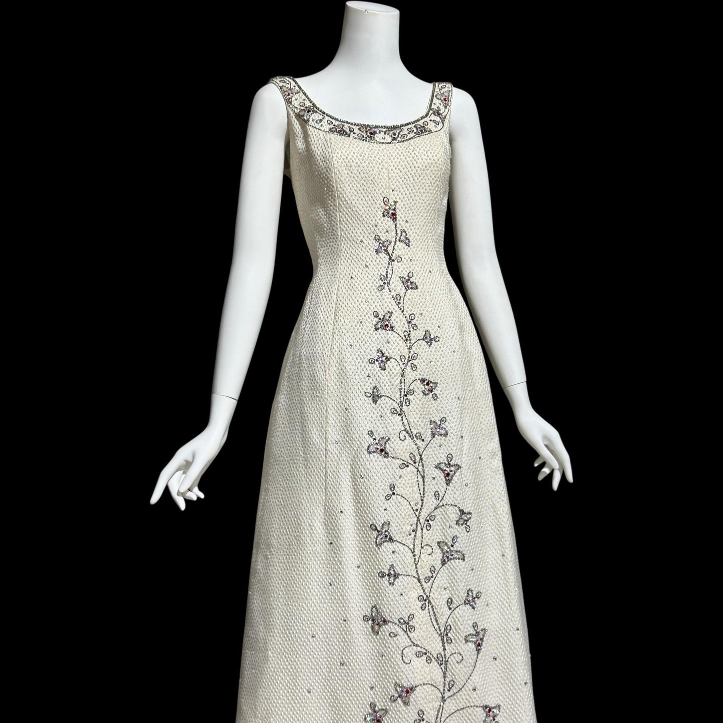 JEAN LOUIS 1960s vintage White beaded evening dress, ball gown Wedding dress, Beads and Rhinestones Sparkle
