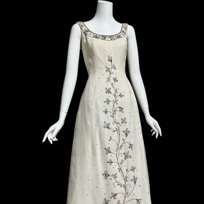 JEAN LOUIS 1960s vintage White beaded evening dress, ball gown Wedding dress, Beads and Rhinestones Sparkle