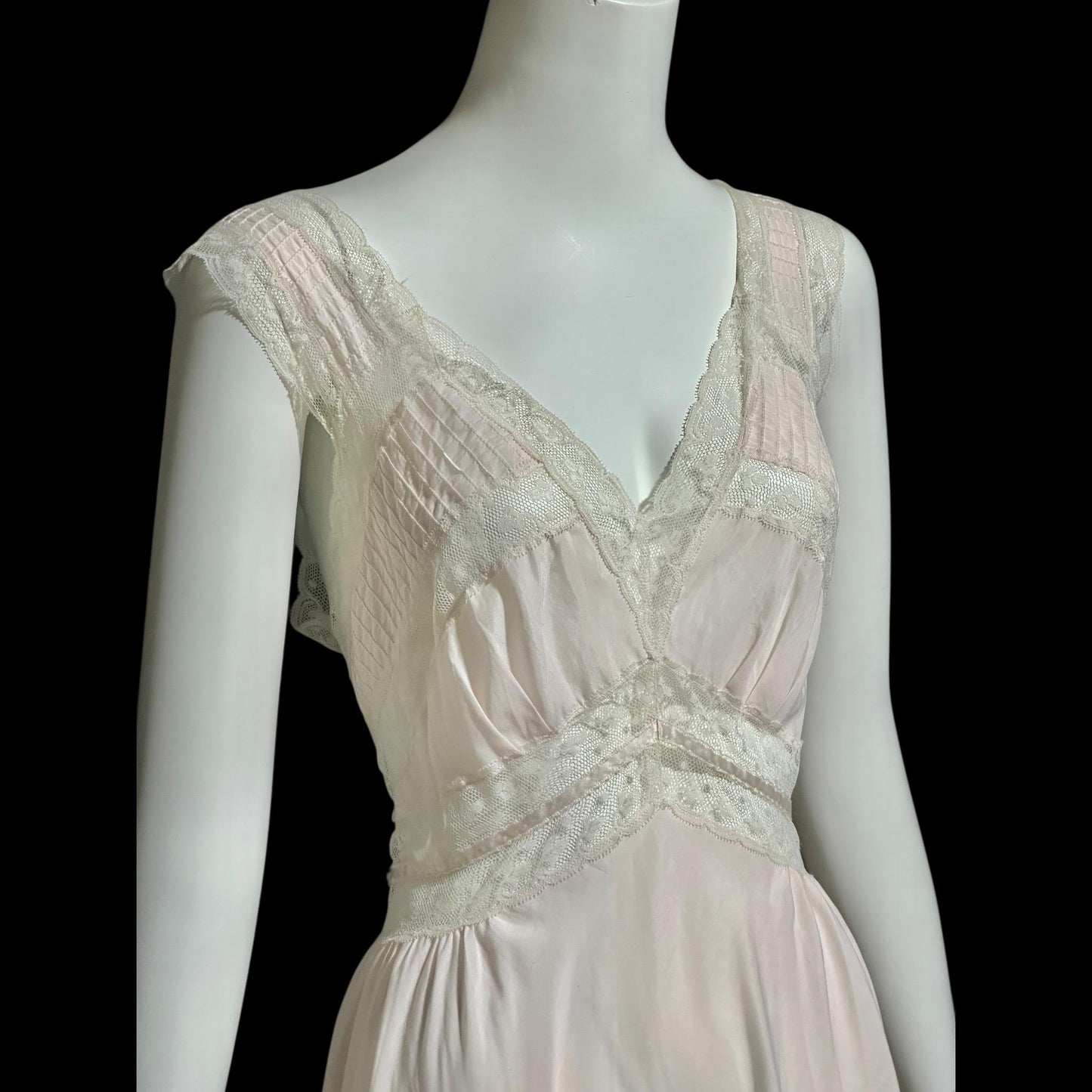 FISCHER HEAVENLY LINGERIE, vintage 1950s nightgown slip dress, ethereal soft pink and white lace