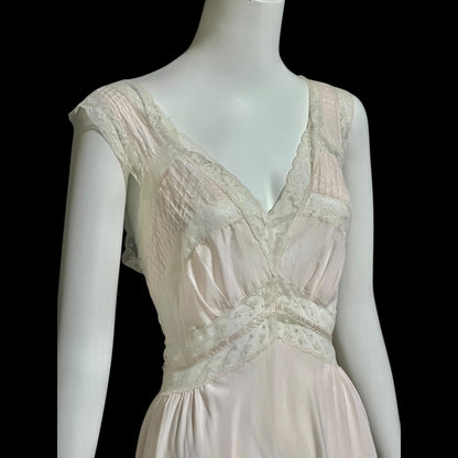 FISCHER HEAVENLY LINGERIE, vintage 1950s nightgown slip dress, ethereal soft pink and white lace
