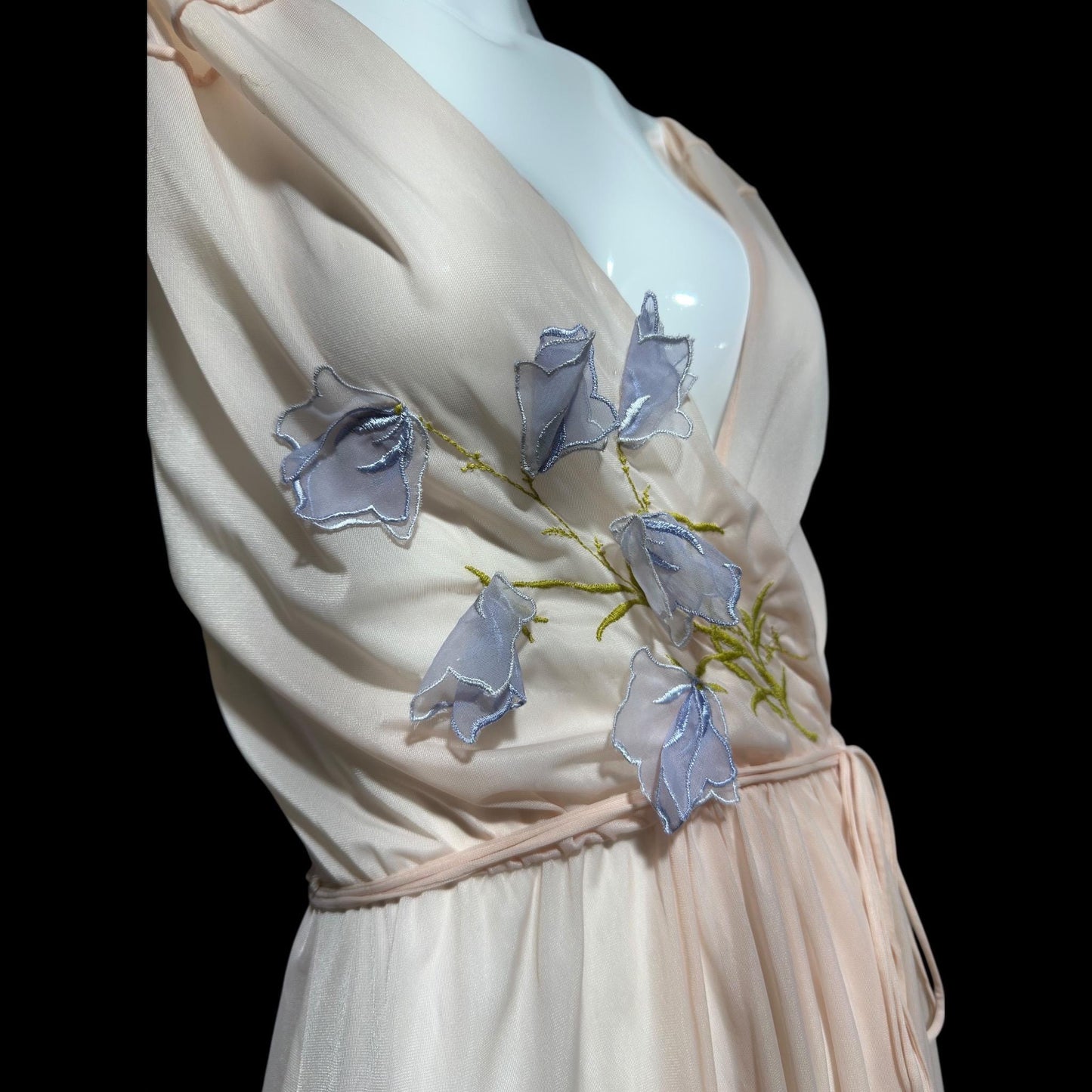 KICKERNICK Vintage 1940s Nightgown Slip dress: Sheer Pink Grecian Goddess gown with flowers