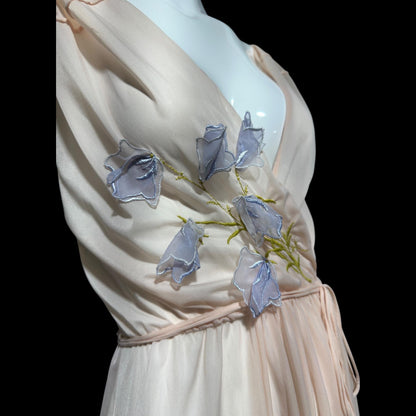 KICKERNICK Vintage 1940s Nightgown Slip dress: Sheer Pink Grecian Goddess gown with flowers