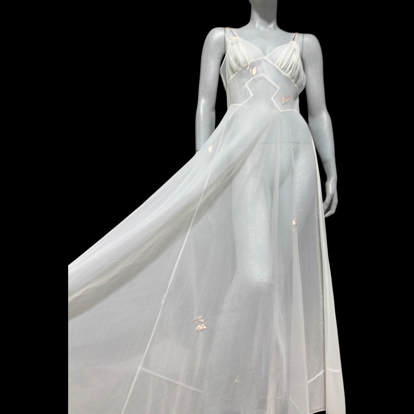 LUCIE ANN Lingerie Vintage 1950s Nightgown: Totally Sheer white full sweep night gown