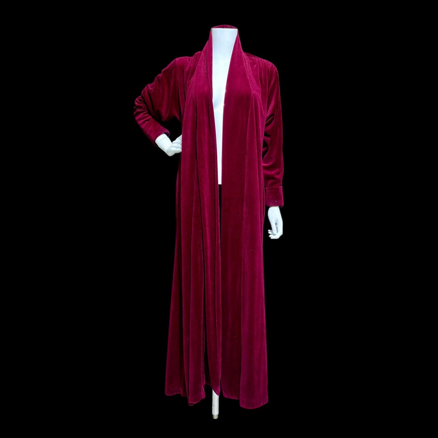 MISS DIOR Vintage 1970s housecoat robe, Deep Red Merlot plush velvet wrap front housecoat with pockets