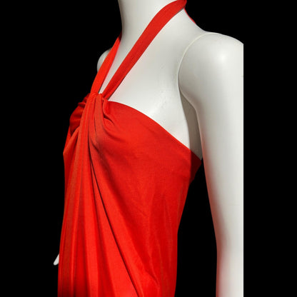 VICTOR COSTA vintage 1970s evening dress, vibrant red jersey knit goddess gown