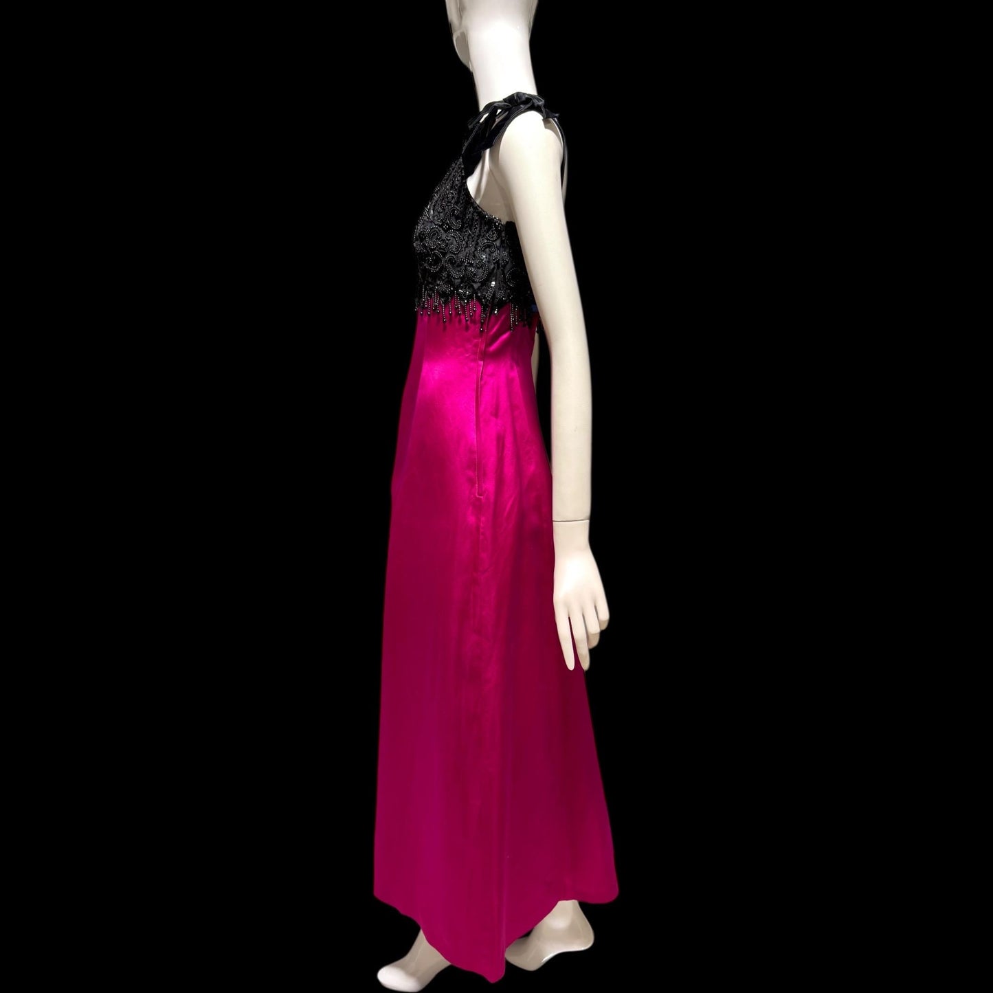 BELLVILLE SASSOON Vintage evening dress gown, SAKS 1980s Black Magenta beaded gown