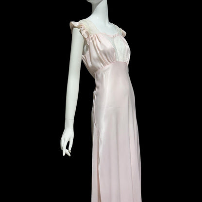 1940s Pink bias cut Nightgown: Vintage Pale pink Old Hollywood Slip Dress