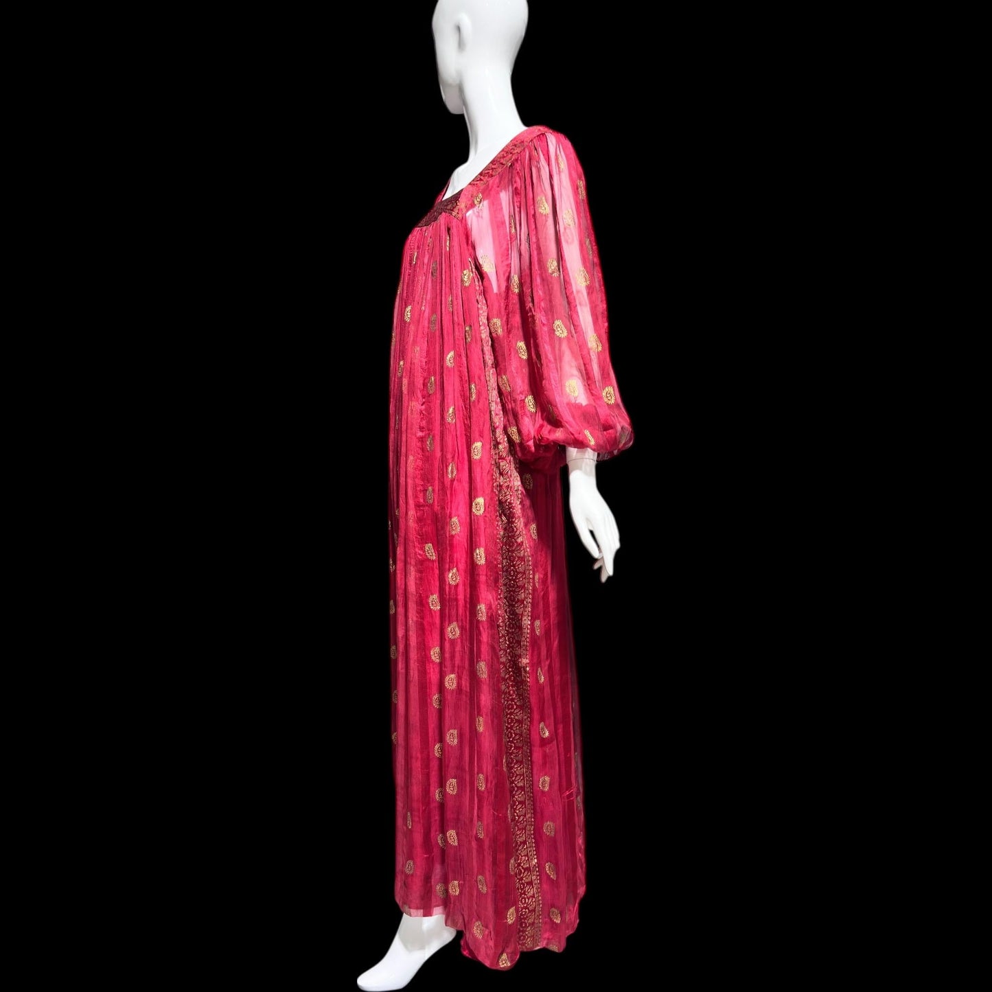 NEIMAN MARCUS Vintage 1970s evening dress, 100% Indian Silk Caftan Dress: Hippie Boho Maxi