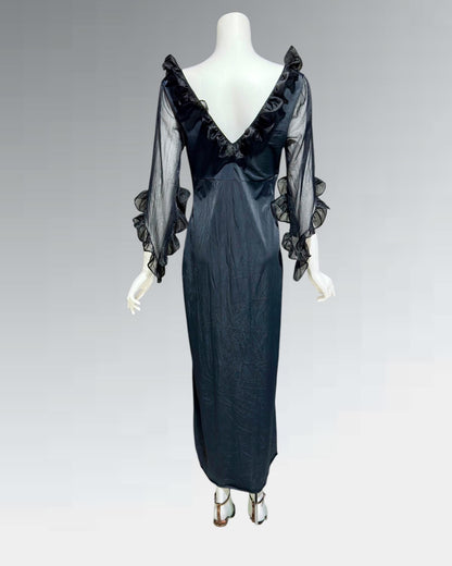 GLYDONS, vintage 1970s nightgown dress, Black sheer see through vampy house dress