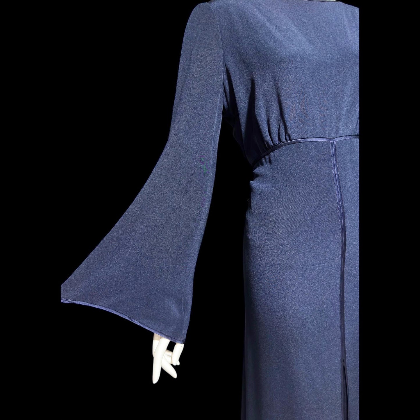 PILAR ROSSI COUTURE, vintage 1990s evening dress, Midnight Blue Long Sleeve gown
