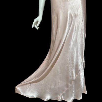 SHIRLEY RAY, vintage 1940s nightgown, Shiny baby pink bias cut rayon slip dress, full length