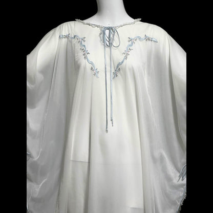 COUTURE INTERNATIONALE Pedro Rodriguez, vintage 1960s caftan robe, sheer double layer chiffon white poncho cape loungewear