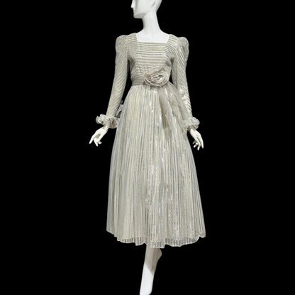 KAY KIPPS Vintage 1970s Evening Dress Gown: silver metallic gall gown long dress