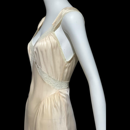 LAROS, vintage 1940s nightgown slip dress, soft peach bias cut Bemberg rayon slip dress