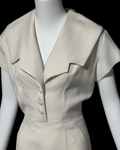 IRENE GALITZINE, vintage 1940s oatmeal linen cocktail day dress