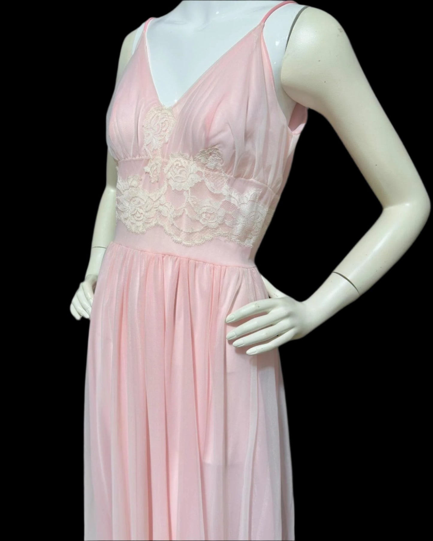 GLYDON'S Hollywood 1950s vintage nightgown, slip dress, sheer pale pink full length night dress