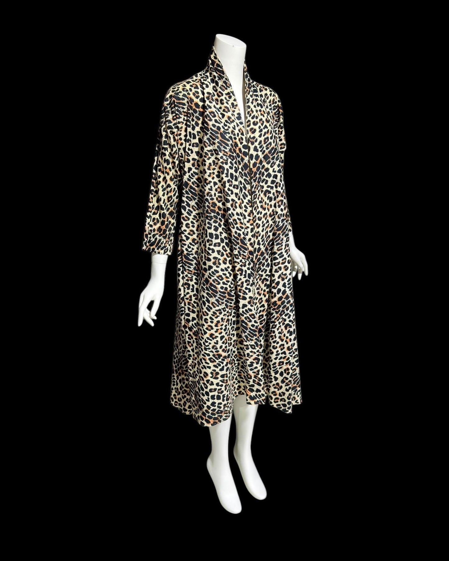 MAXAN vintage 1950s evening swing coat, cotton animal print duster cocktail wrap dress