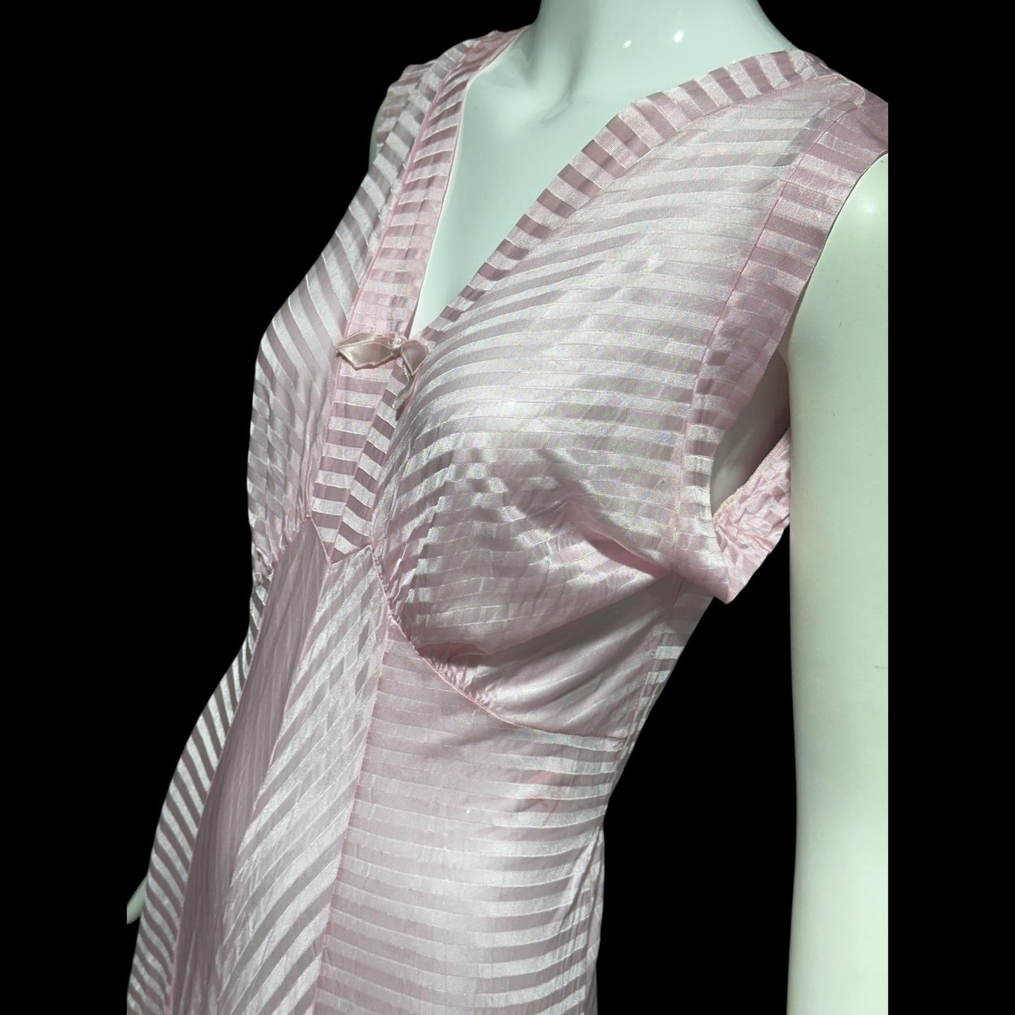 LORRAINE vintage 1940s Nightgown Slip Dress: Pink Shadow Stripe Rayon Night dress