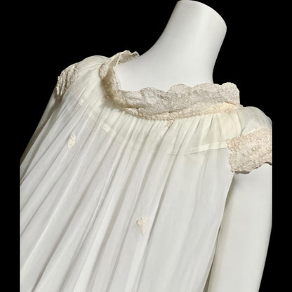 SAKS FIFTH AVENUE, vintage 1950s peignoir set, sheer white bridal nightgown slip dress and dressing gown