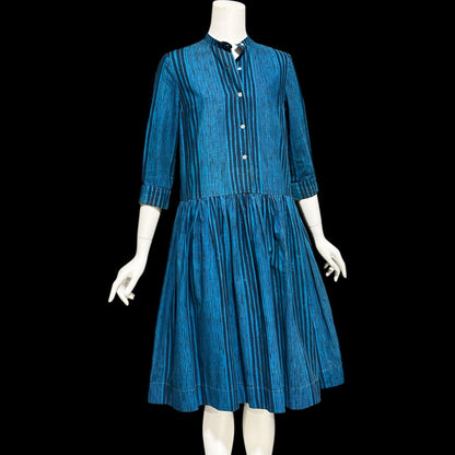 MARIMEKKO vintage 1960s day dress, Suomi Finland cotton shirt dress, Blue black stripe