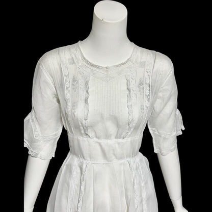 1900s Antique Victorian wedding dress, vintage white batiste cotton lawn gown, Edwardian day dress