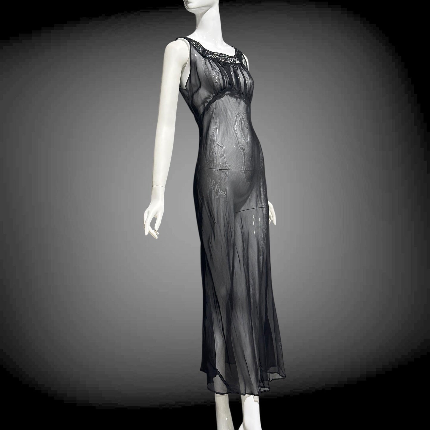 1930s vintage Nightgown slip dress, sheer sultry black night dress, bias cut with lace