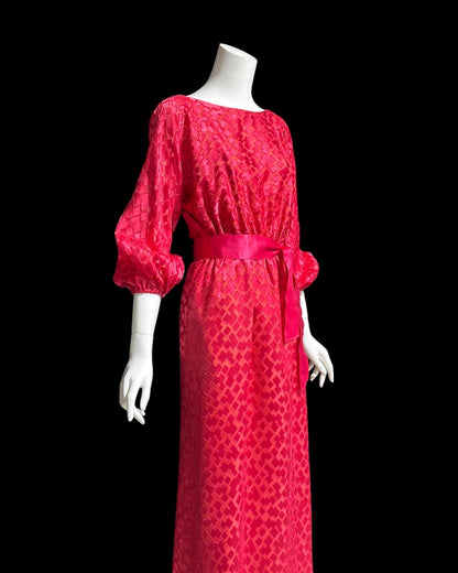 VICTOR COSTA, vintage 1970s evening dress, Hot Pink cowl back gown