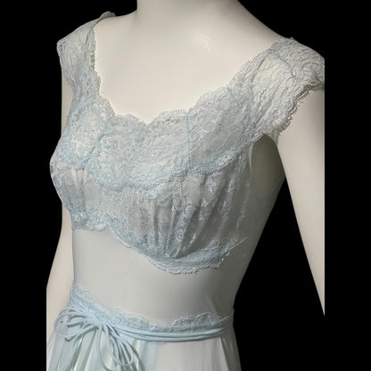 VANITY FAIR, vintage 1950s Nightgown Slip Dress, Sheer Powder Blue Nylon Lace House Dress
