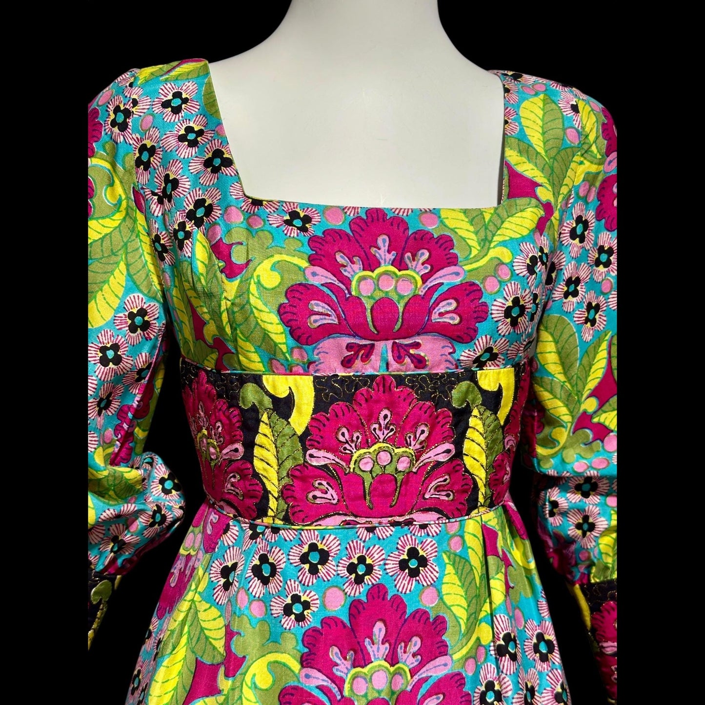 DESIGN THAI BANGKOK, Bergdorf Goodman, vintage 1960s dress, 100% silk floral maxi dress