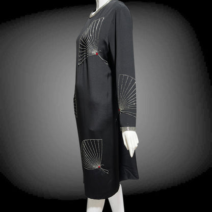 ADELE SIMPSON 1980s black cocktail party shift dress with beaded fans