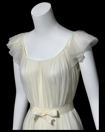 VANITY FAIR Julius Garfinckel, vintage 1940s Ivory sheer chiffon lace pleated Grecian goddess gown