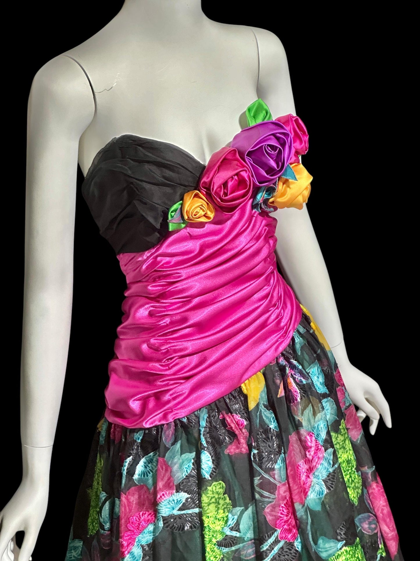 EUGENE ALEXANDER 1980s vintage evening dress, floral rosette floral ball gown, 38 bust