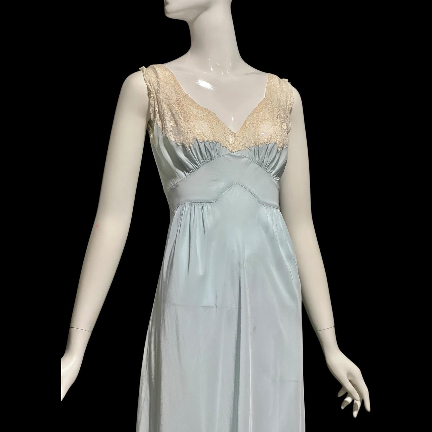 TROUSSEAUX vintage 1940s nightgown slip dress, powder blue rayon lingerie dress, full length