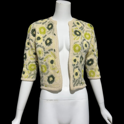 GENE SHELLY vintage 1950s cardigan sweater, open front embroidered wool cropped sweater