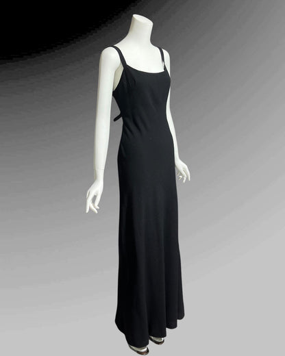 PAULINE TRIGERE, vintage 1980s evening dress, Black crepe sheath slip dress