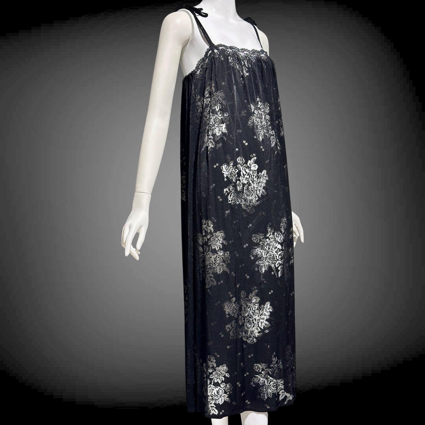 LOUIS FERAUD Paris vintage 1970s nightgown slip dress, Black burnout babydoll gown