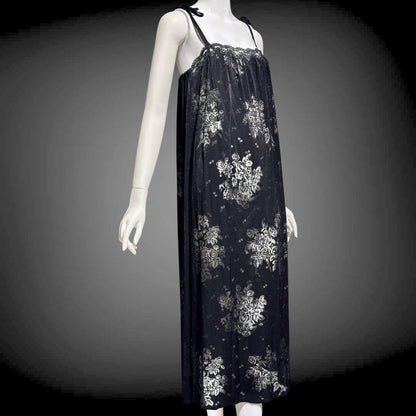 LOUIS FERAUD Paris vintage 1970s nightgown slip dress, Black burnout babydoll gown