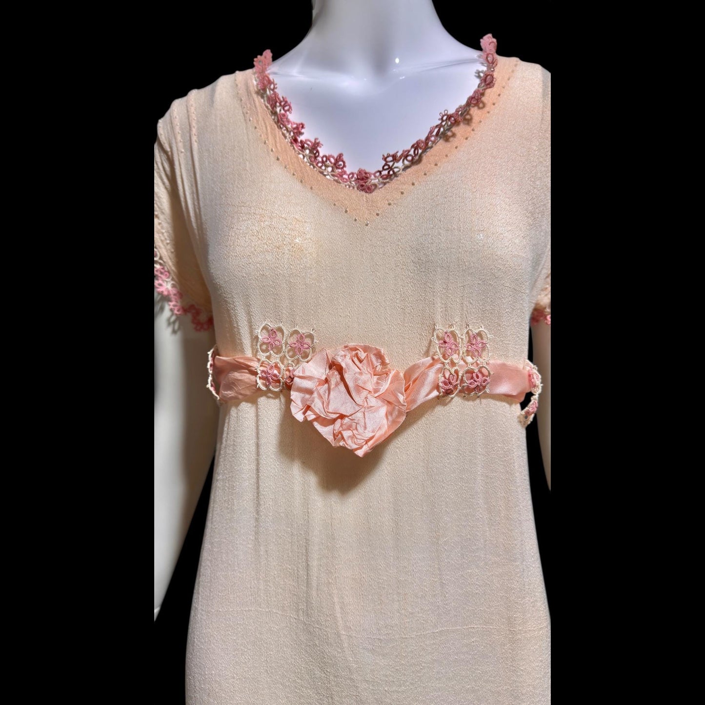 1920s vintage nightgown dress, Romantic Dusty pink cotton gauze muslin lingerie dress with needlework
