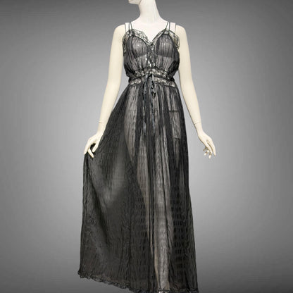 TULA vintage 1940s Nightgown slip dress, sultry black sheer waffled nylon lingerie dress, large