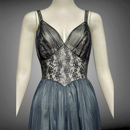 Rogers vintage 1950s Black Lace Nylon Nightgown Slip Dress