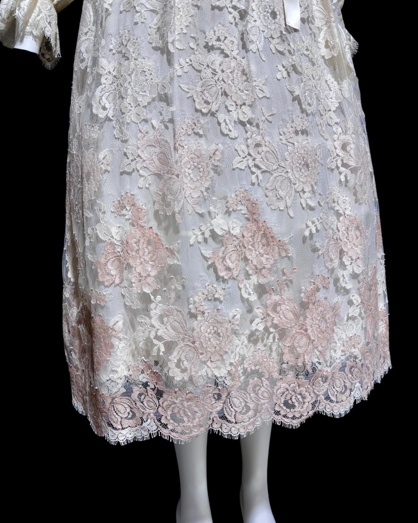 TRAVILLA vintage 1970s ivory lace dress, for ISABEL GERHART boho wedding party dress