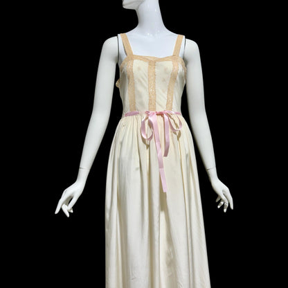VERONICA vintage 1940s Silk Nightgown slip dress, Hand Made Pure Silk embroidered lace slip dress