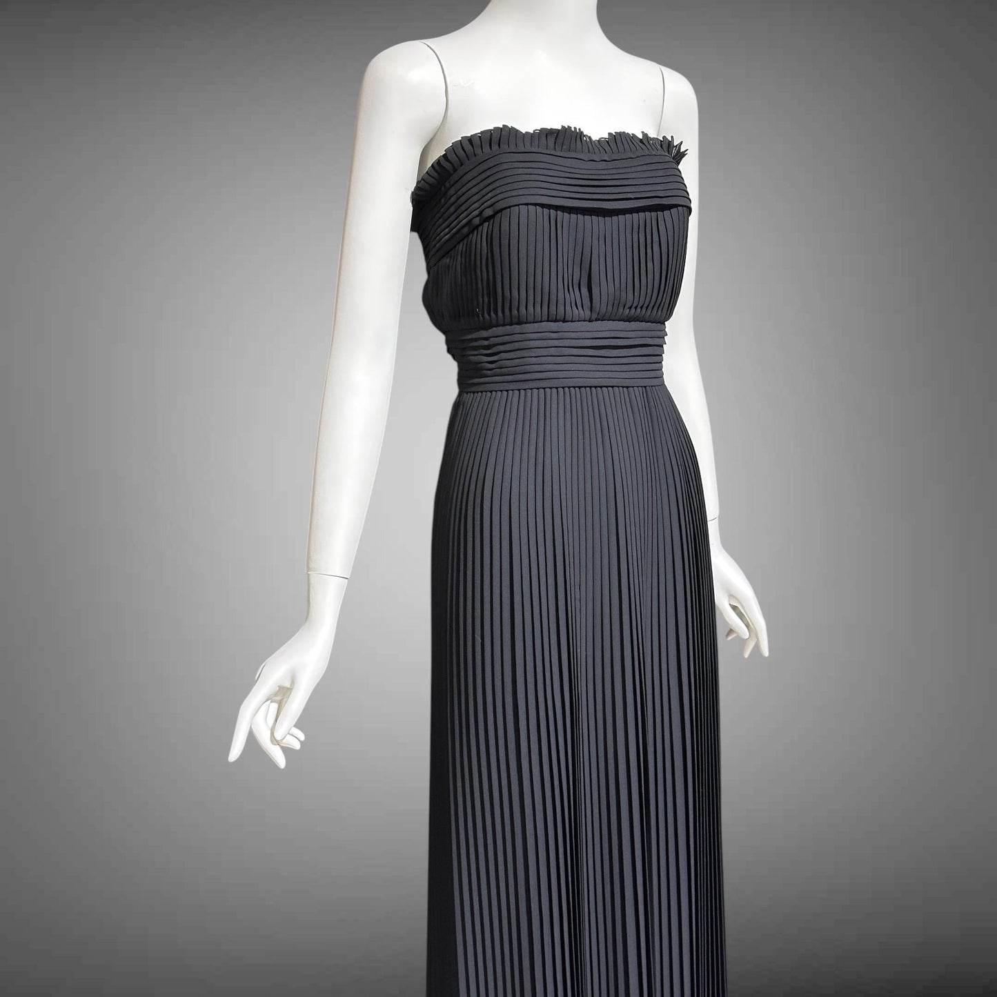 PILAR ROSSI COUTURE evening dress, vintage 1990s strapless pleated black gown