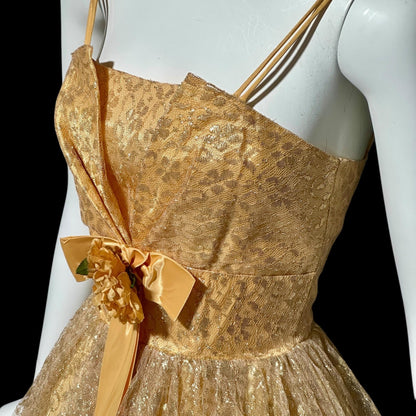 1950s vintage party dress, Peachy Copper sparkly metallic net tulle cocktail evening dress