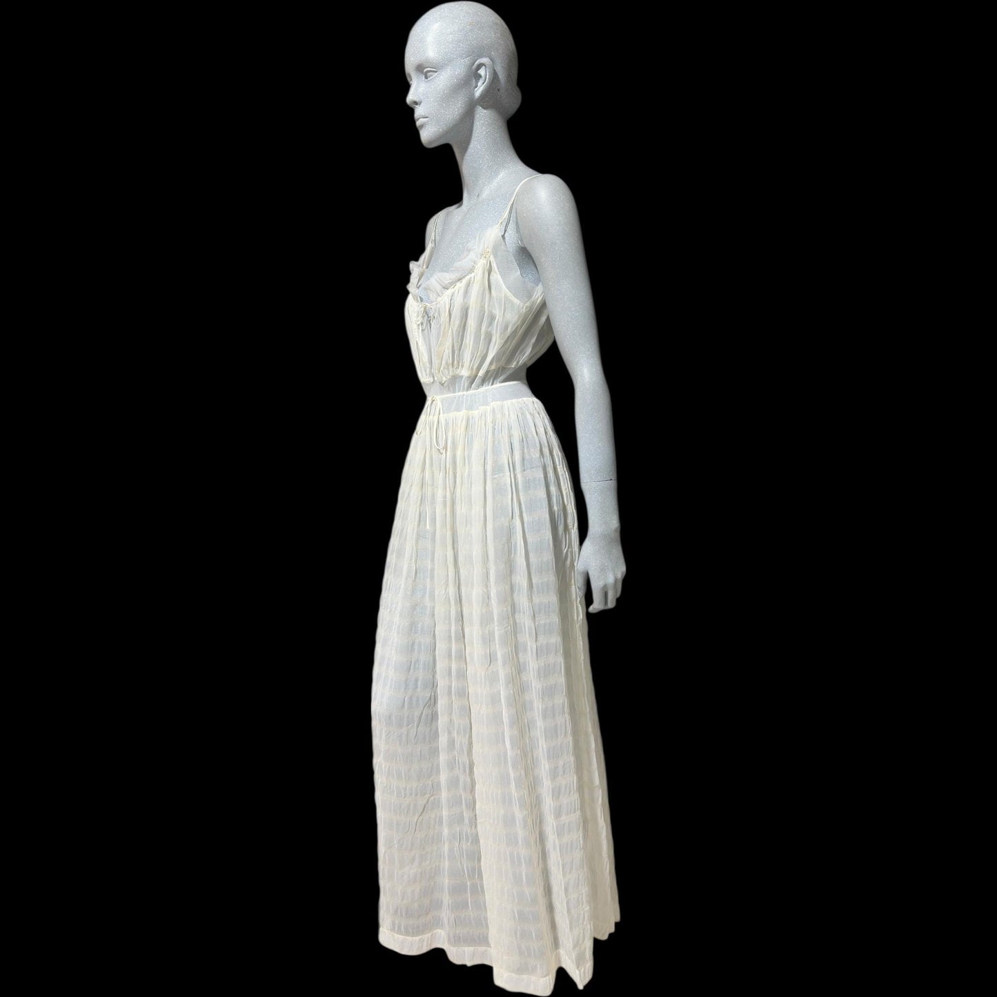 IRIS vintage 1930s Nightgown slip dress, ethereal white sheer waffled nylon lingerie dress