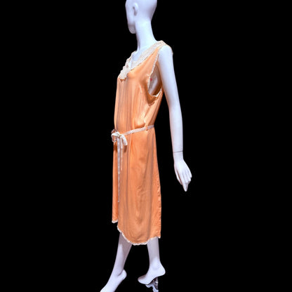 1920s vintage nightgown slip dress, peach sorbet silk shift lingerie dress