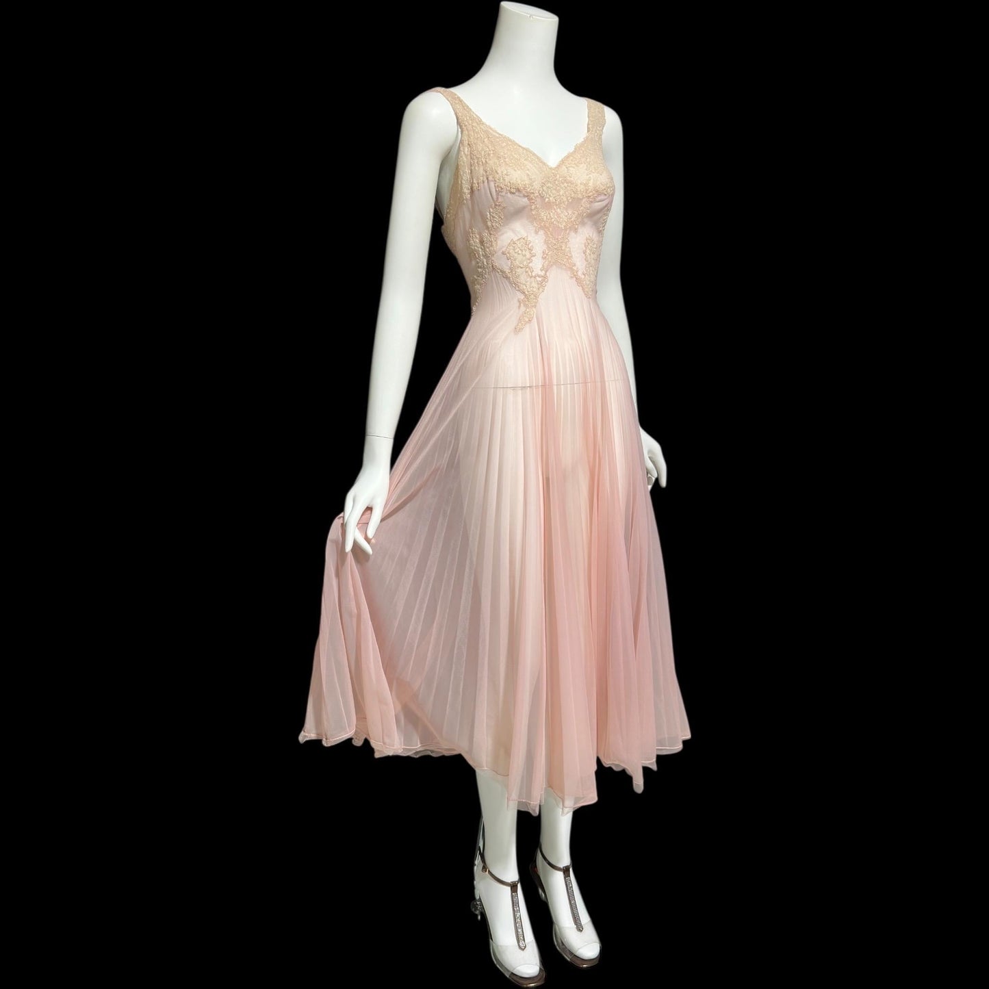 VANITY FAIR Peignoir set, Vintage 1940s Dusty Pink pleated bridal slip dress and robe