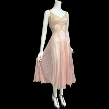 VANITY FAIR Peignoir set, Vintage 1940s Dusty Pink pleated bridal slip dress and robe