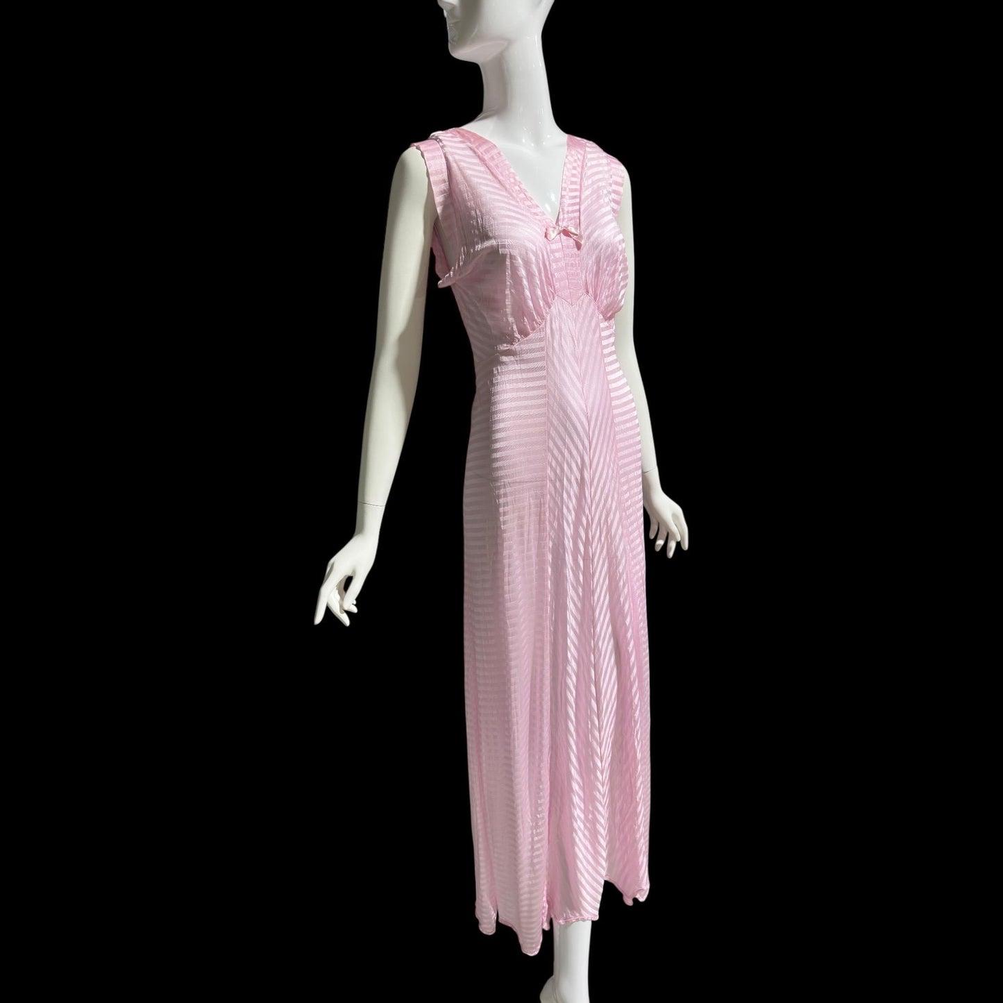 LORRAINE vintage 1940s Nightgown Slip Dress: Pink Shadow Stripe Rayon Night dress