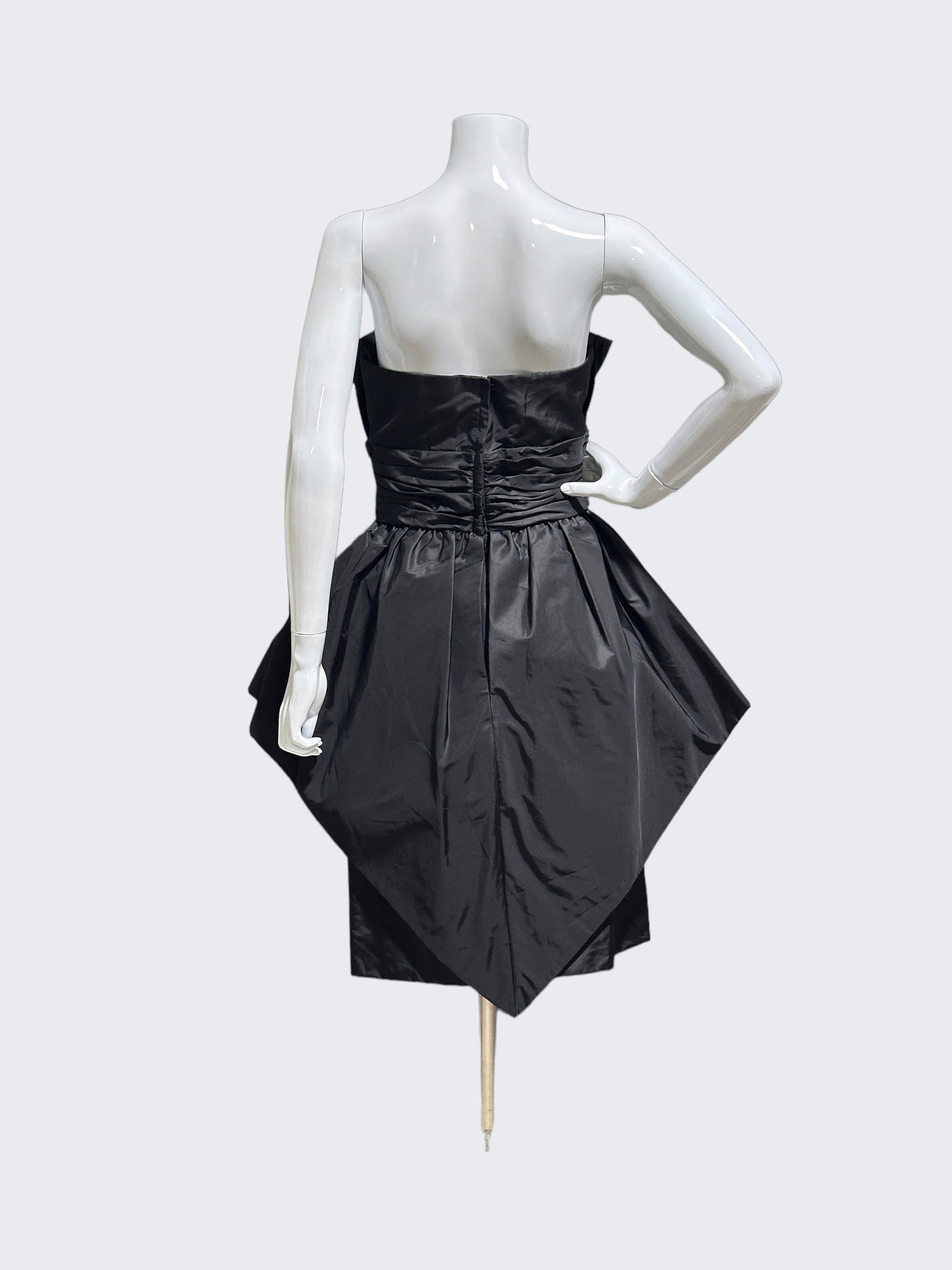 VICTOR COSTA 1980s vintage evening dress, Black Taffeta wiggle peplum avant garde party dress